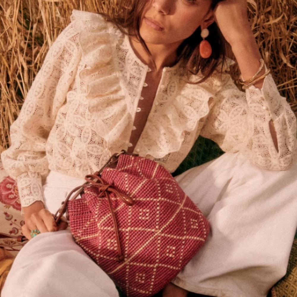 Sezane Cream Lace Blouse